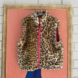 Girls Reversible Leopard Animal Print Pink Faux Fur Zip Vest M (7/8)